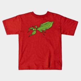 Cute green leaf insect cartoon illustration Kids T-Shirt